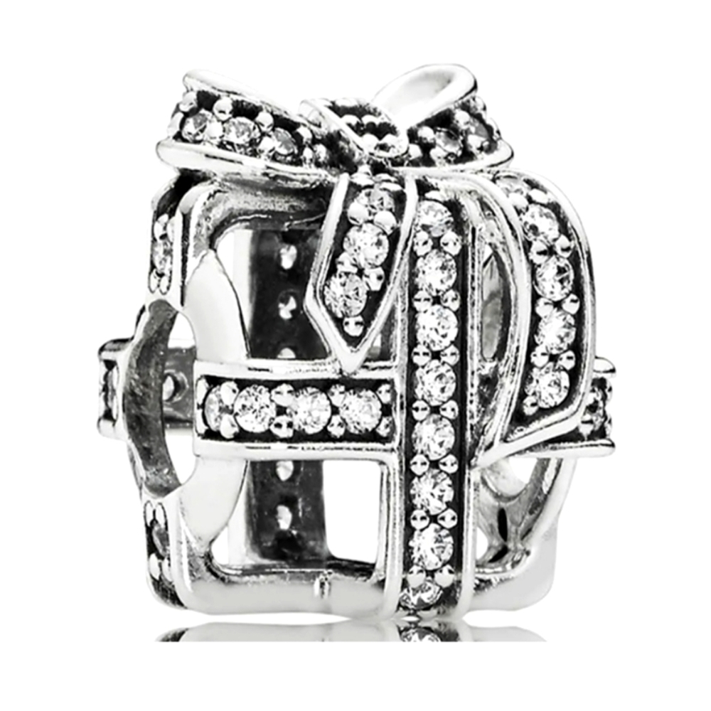 Pandora Silver Openwork Gift Charm Cubic Zirconia